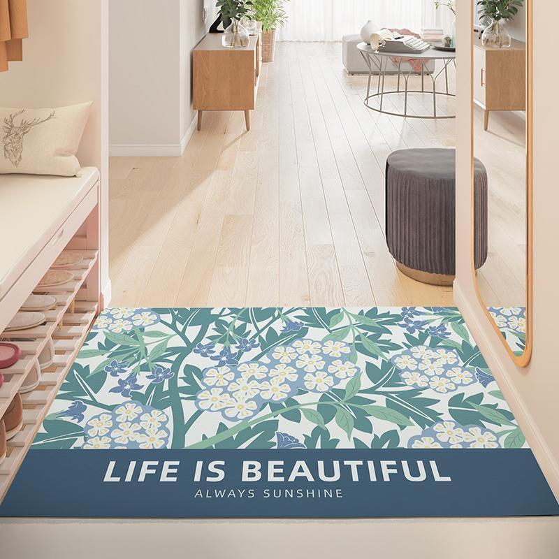 Artistic floral ultra-thin scratch-resistant mat, anti-slip mat for the entrance door and foyer, wear-resistant and easy-to-clean home floor mat