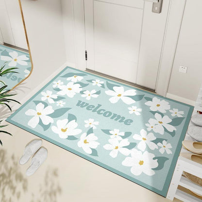 Artistic floral ultra-thin scratch-resistant mat, anti-slip mat for the entrance door and foyer, wear-resistant and easy-to-clean home floor mat
