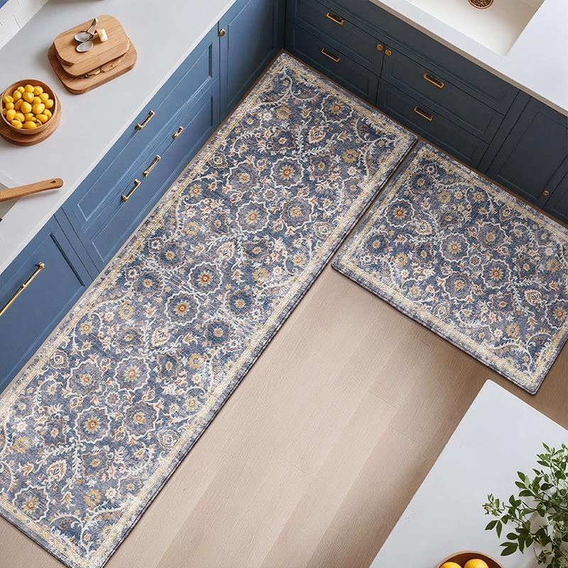The ultra-fine cashmere retro patterned kitchen floor mat series, with a multi-color style, reshapes the texture of the cooking space