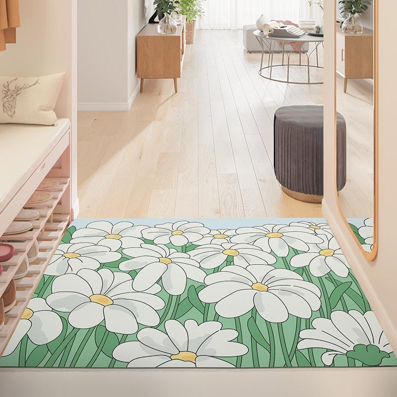 Artistic floral ultra-thin scratch-resistant mat, anti-slip mat for the entrance door and foyer, wear-resistant and easy-to-clean home floor mat
