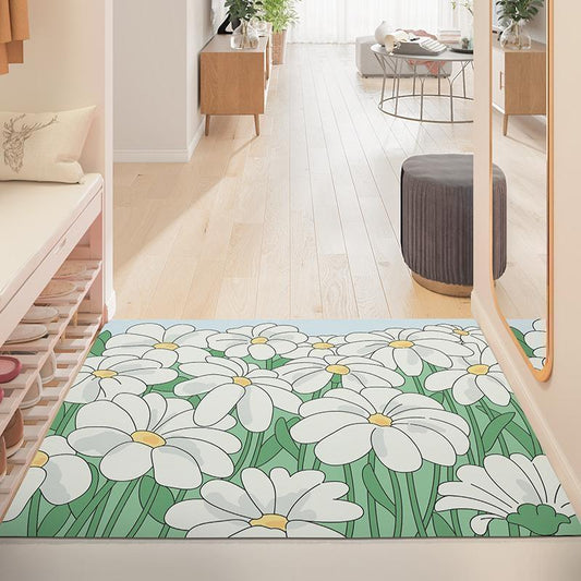 Artistic floral ultra-thin scratch-resistant mat, anti-slip mat for the entrance door and foyer, wear-resistant and easy-to-clean home floor mat