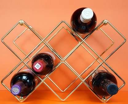 Countertop Wine Rack Rose Gold Deluxe 3 Tier Modern Design 6 Bottles Display Tabletop Kitchen Stand Metal Wine Rack