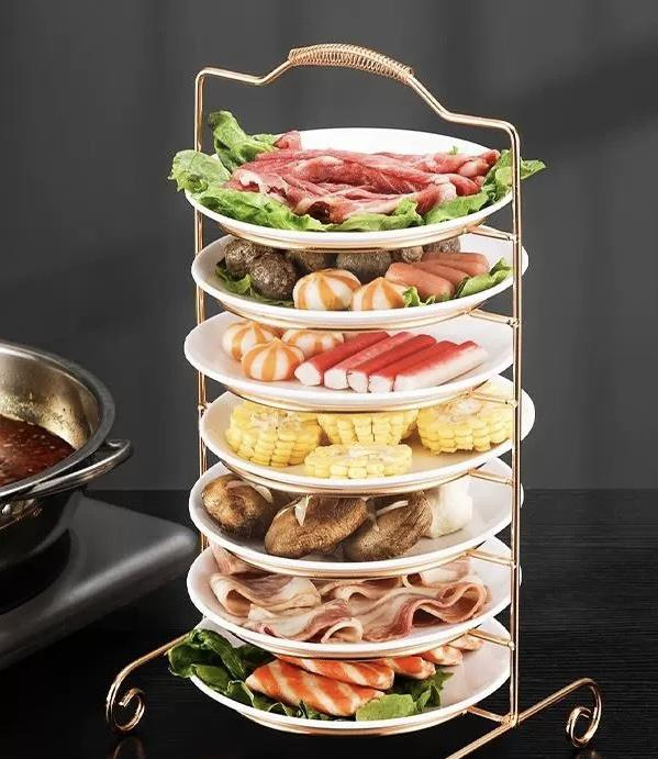 304 stainless steel multi-layer portable food preparation tool, oval-shaped chicken pot dedicated rack, beef hot pot storage rack