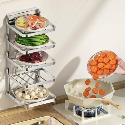 Stainless steel kitchen food preparation rack, no drilling required, wall-mounted vegetable tray, multi-layer hot pot side dish storage rack