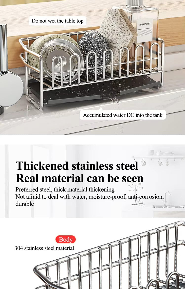 304不锈钢厨房沥水架放抹布小型水槽台面洗洁精收纳海绵置物架窄边 - Image 7