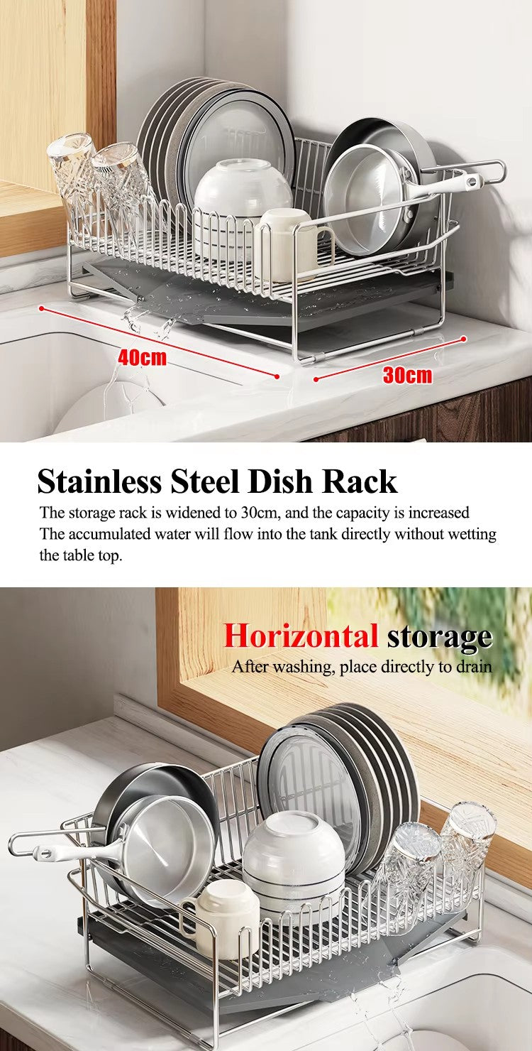 304 stainless steel bowl rack, drain rack, integrated countertop, dish storage rack, kitchen bowl and plate drain rack - Imag