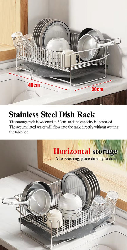 304 stainless steel bowl rack, drain rack, integrated countertop, dish storage rack, kitchen bowl and plate drain rack - Imag