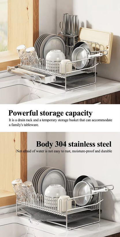 304 stainless steel bowl rack, drain rack, integrated countertop, dish storage rack, kitchen bowl and plate drain rack - Imag