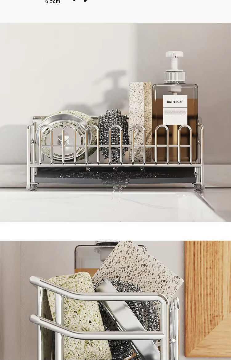 304不锈钢厨房沥水架放抹布小型水槽台面洗洁精收纳海绵置物架窄边 - Image 9