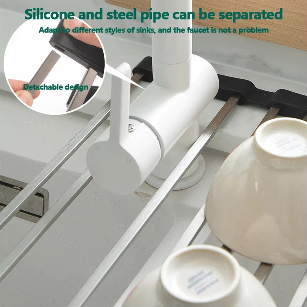Silicone stainless steel foldable kitchen storage rack, assembly rack, kitchen sink, bowl, cup and drain pipe rack - Image 8