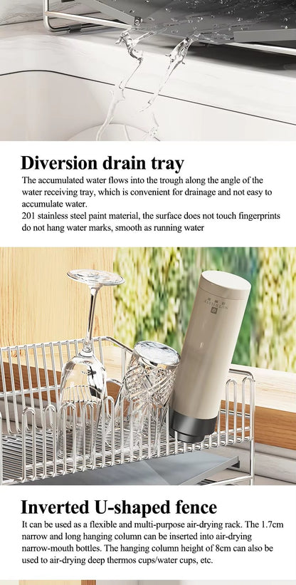 304 stainless steel bowl rack, drain rack, integrated countertop, dish storage rack, kitchen bowl and plate drain rack - Imag