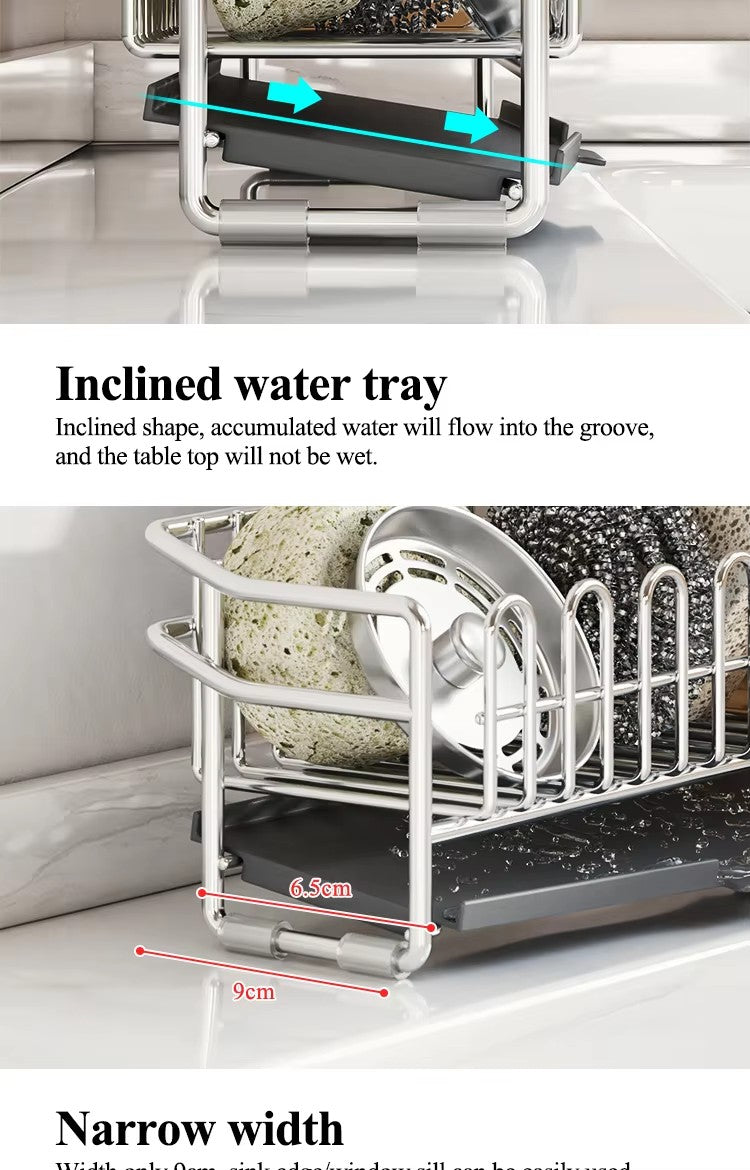 304不锈钢厨房沥水架放抹布小型水槽台面洗洁精收纳海绵置物架窄边 - Image 10