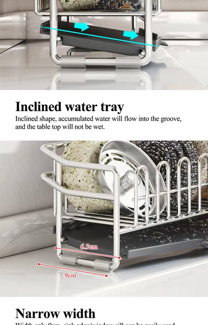 304不锈钢厨房沥水架放抹布小型水槽台面洗洁精收纳海绵置物架窄边 - Image 10