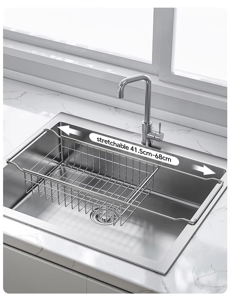304 stainless steel sink draining basket, extendable kitchen sink, draining basket for bowls, plates, vegetables and fruits -