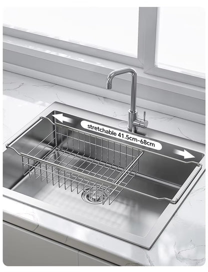 304 stainless steel sink draining basket, extendable kitchen sink, draining basket for bowls, plates, vegetables and fruits -