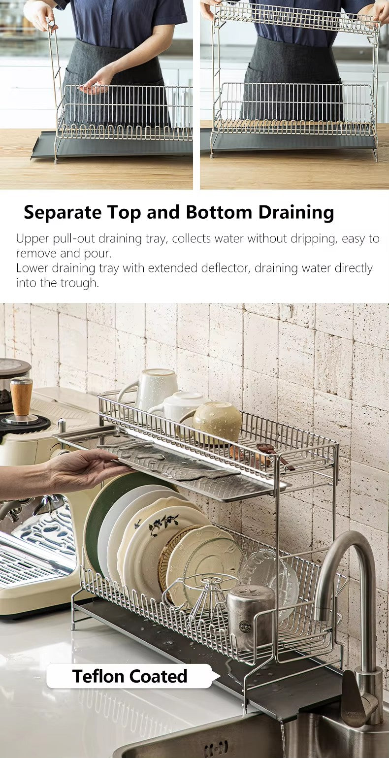 304 stainless steel wire tableware drain, kitchen tableware storage rack, chopstick bowl storage and drainage bracket - Image