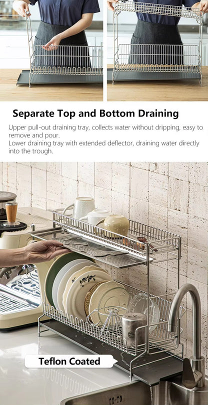 304 stainless steel wire tableware drain, kitchen tableware storage rack, chopstick bowl storage and drainage bracket - Image