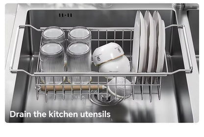 304 stainless steel sink draining basket, extendable kitchen sink, draining basket for bowls, plates, vegetables and fruits -