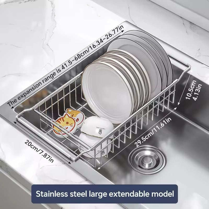 304 stainless steel sink draining basket, extendable kitchen sink, draining basket for bowls, plates, vegetables and fruits -