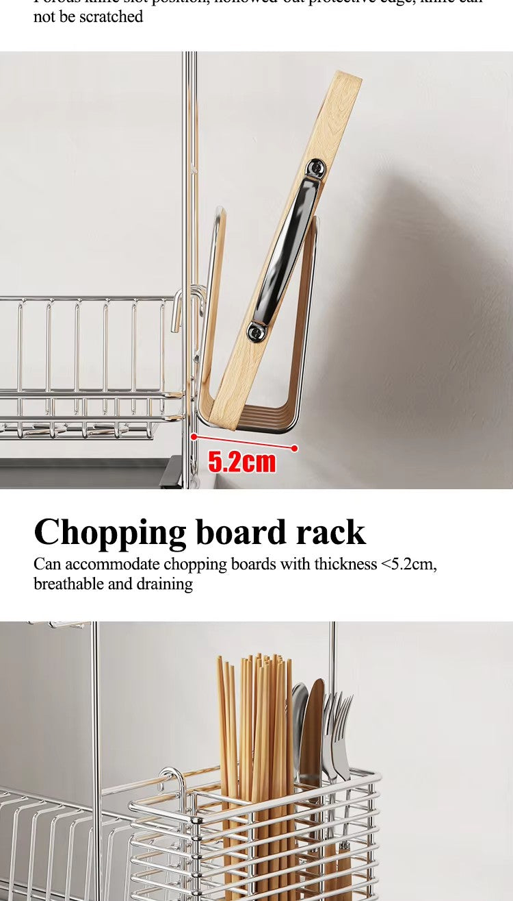 Kitchen drain rack, 304 stainless steel bowl rack, storage rack, countertop double-layer drain rack, tableware storage rack -