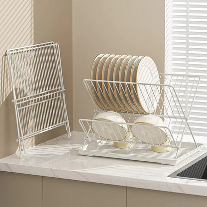 X-shaped draining bowl rack, foldable, thickened, double-layer large draining rack, countertop kitchen dish storage rack - Im