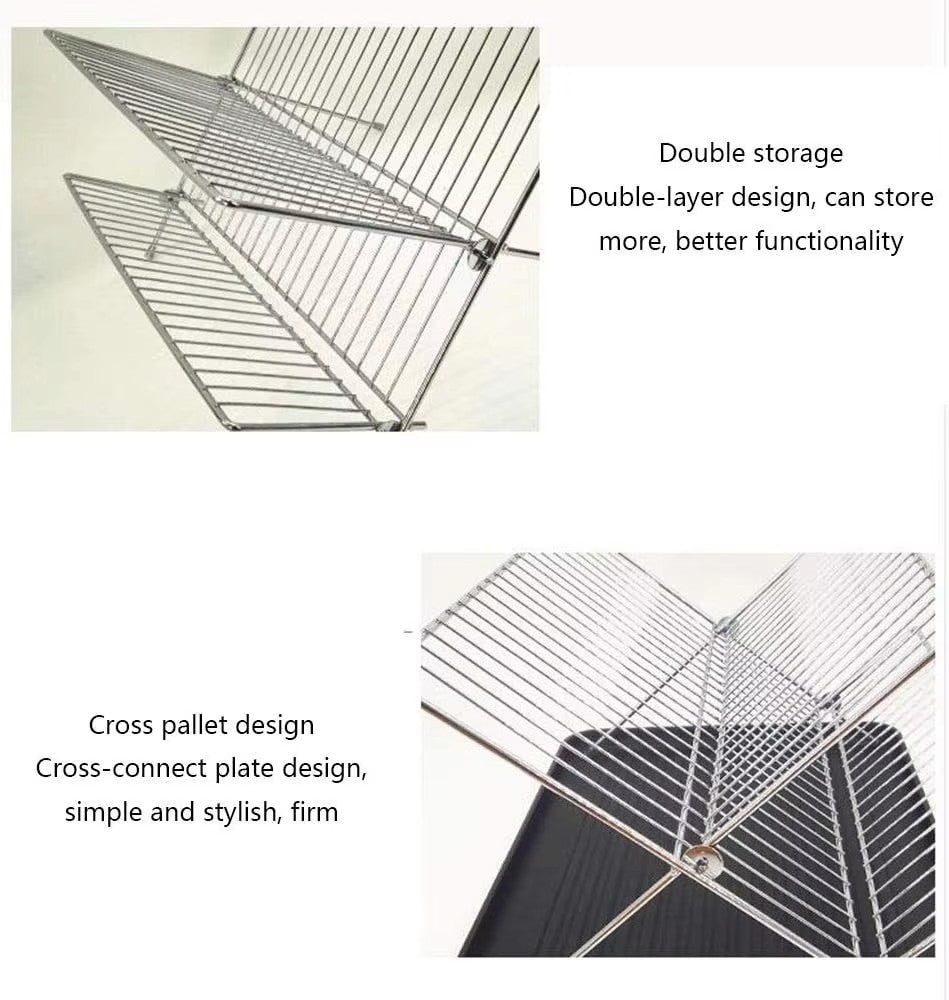 X-shaped draining bowl rack, foldable, thickened, double-layer large draining rack, countertop kitchen dish storage rack - Im