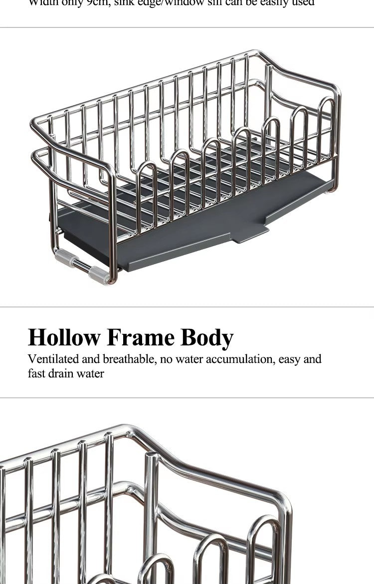 304不锈钢厨房沥水架放抹布小型水槽台面洗洁精收纳海绵置物架窄边 - Image 11