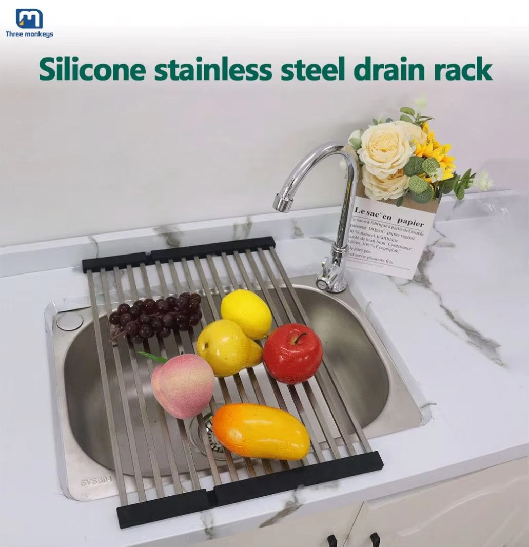 Silicone stainless steel foldable kitchen storage rack, assembly rack, kitchen sink, bowl, cup and drain pipe rack - Image 12
