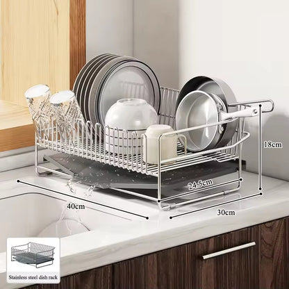 304 stainless steel bowl rack, drain rack, integrated countertop, dish storage rack, kitchen bowl and plate drain rack - Imag