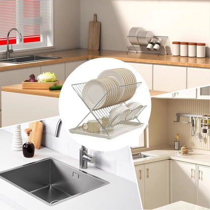 X-shaped draining bowl rack, foldable, thickened, double-layer large draining rack, countertop kitchen dish storage rack - Im