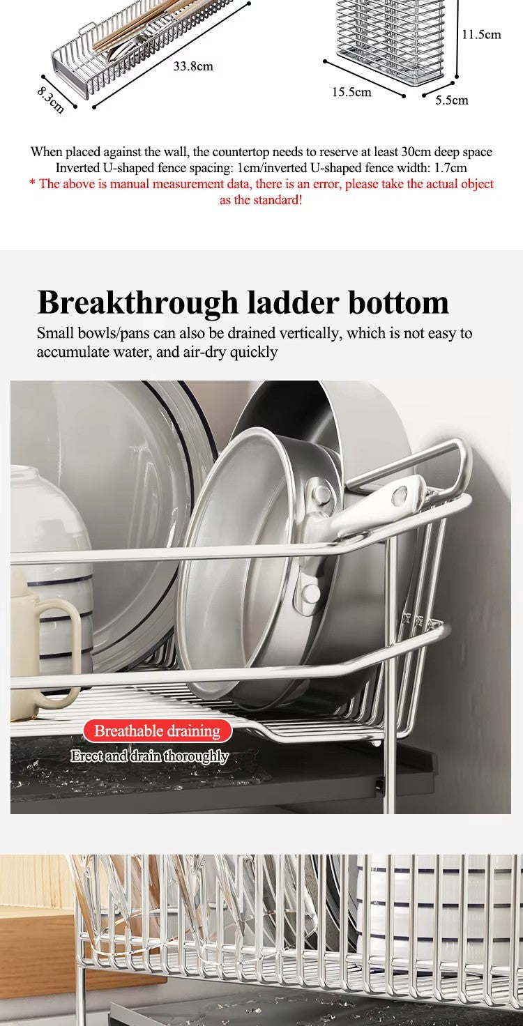 304 stainless steel bowl rack, drain rack, integrated countertop, dish storage rack, kitchen bowl and plate drain rack - Imag