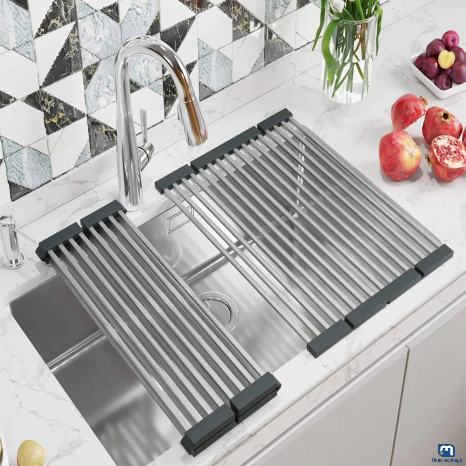 Silicone stainless steel foldable kitchen storage rack, assembly rack, kitchen sink, bowl, cup and drain pipe rack - Image 2