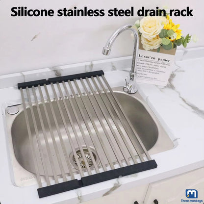 Silicone stainless steel foldable kitchen storage rack, assembly rack, kitchen sink, bowl, cup and drain pipe rack - Image 13