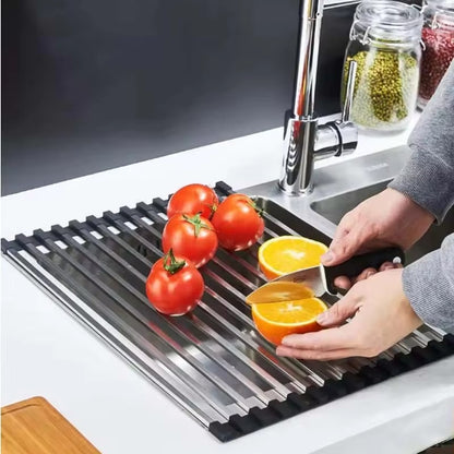 304 stainless steel kitchen sink drain rack square tube dish rack folding fruit vegetable dish filter rack - Image 7