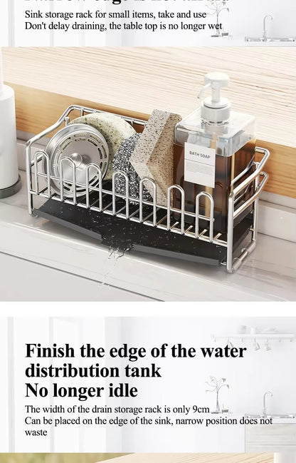 304不锈钢厨房沥水架放抹布小型水槽台面洗洁精收纳海绵置物架窄边 - Image 5