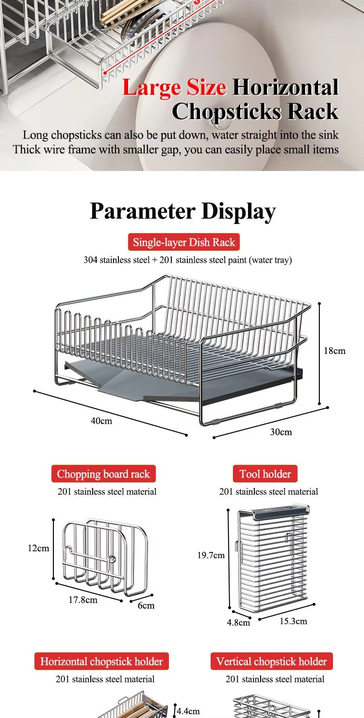 304 stainless steel bowl rack, drain rack, integrated countertop, dish storage rack, kitchen bowl and plate drain rack - Imag