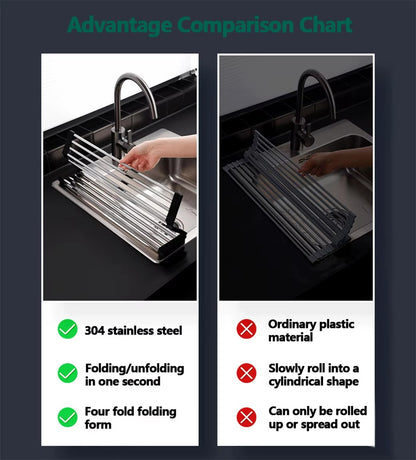 Silicone stainless steel foldable kitchen storage rack, assembly rack, kitchen sink, bowl, cup and drain pipe rack - Image 9