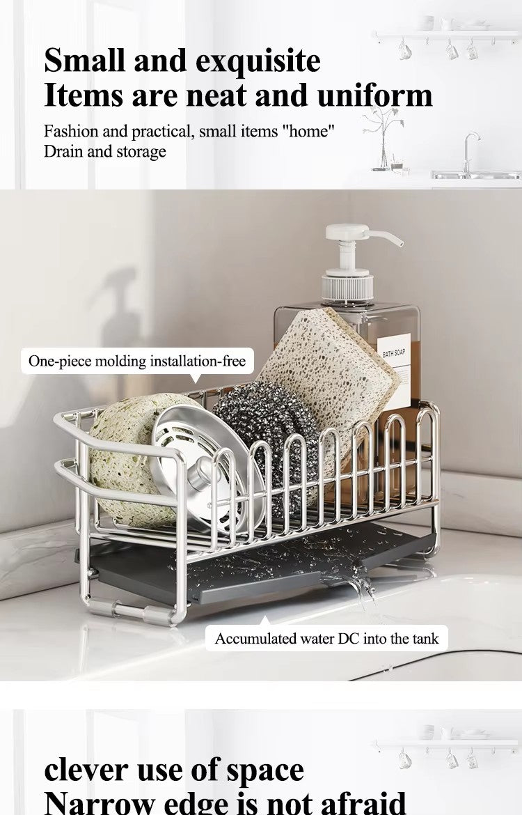 304不锈钢厨房沥水架放抹布小型水槽台面洗洁精收纳海绵置物架窄边 - Image 4