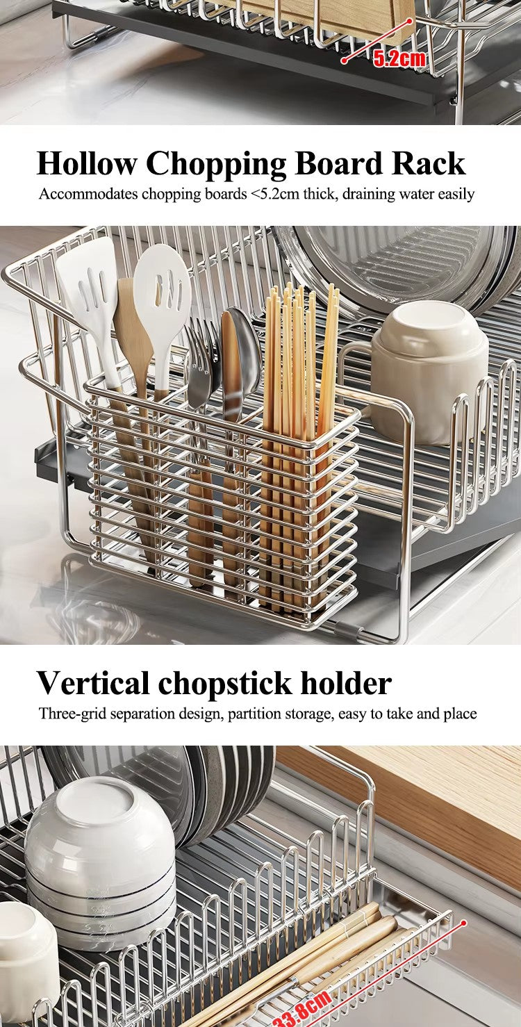 304 stainless steel bowl rack, drain rack, integrated countertop, dish storage rack, kitchen bowl and plate drain rack - Imag