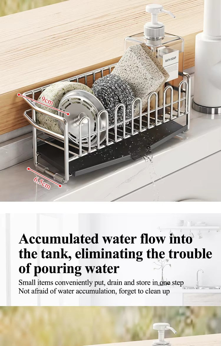 304不锈钢厨房沥水架放抹布小型水槽台面洗洁精收纳海绵置物架窄边 - Image 6