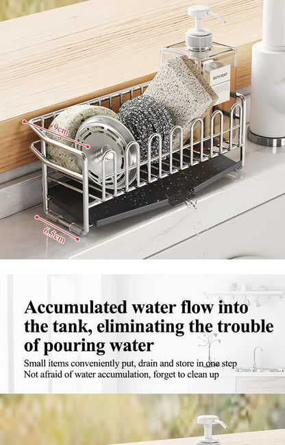 304不锈钢厨房沥水架放抹布小型水槽台面洗洁精收纳海绵置物架窄边 - Image 6