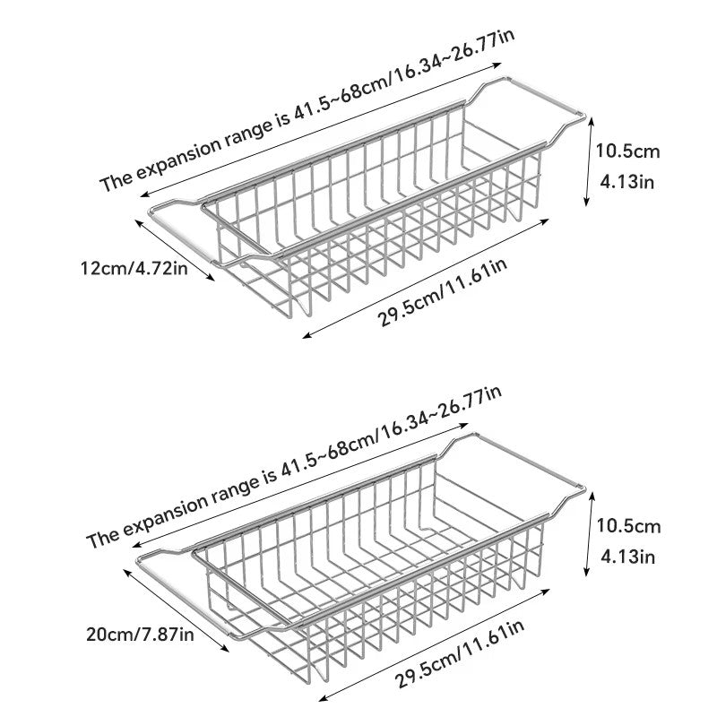 304 stainless steel sink draining basket, extendable kitchen sink, draining basket for bowls, plates, vegetables and fruits -