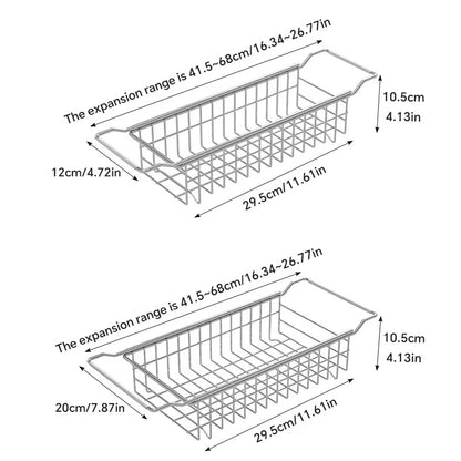 304 stainless steel sink draining basket, extendable kitchen sink, draining basket for bowls, plates, vegetables and fruits -