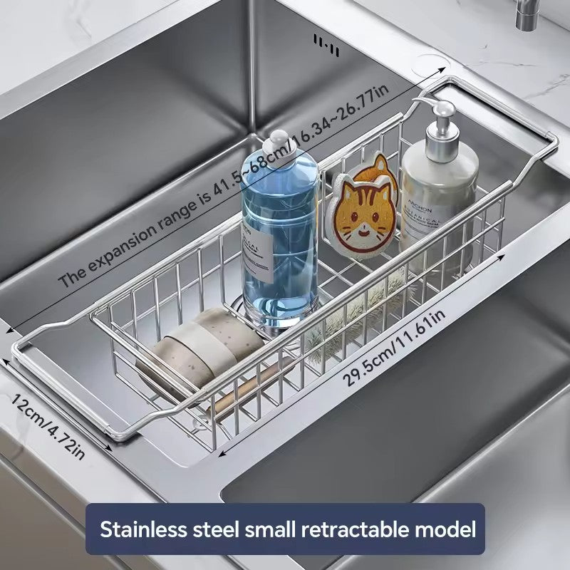 304 stainless steel sink draining basket, extendable kitchen sink, draining basket for bowls, plates, vegetables and fruits -