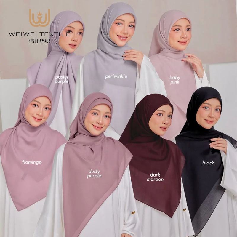 115*115 cm High-quality Bawar cotton tulle headscarf - breathable solid color square scarf, suitable for Muslim women - Malaysia and Indonesia