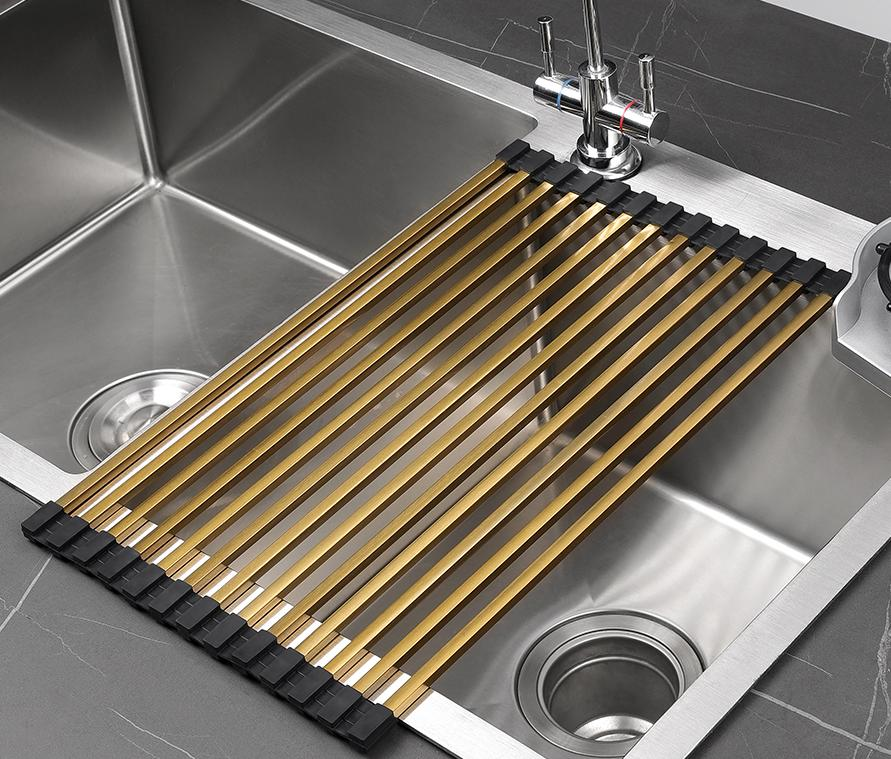 304 stainless steel kitchen sink drain rack square tube dish rack folding fruit vegetable dish filter rack - Image 1