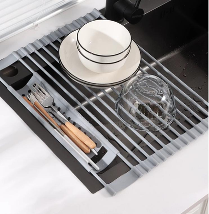 Kitchen silicone draining rack, roller shutter sink dish rack, foldable water filter rack - Image 1