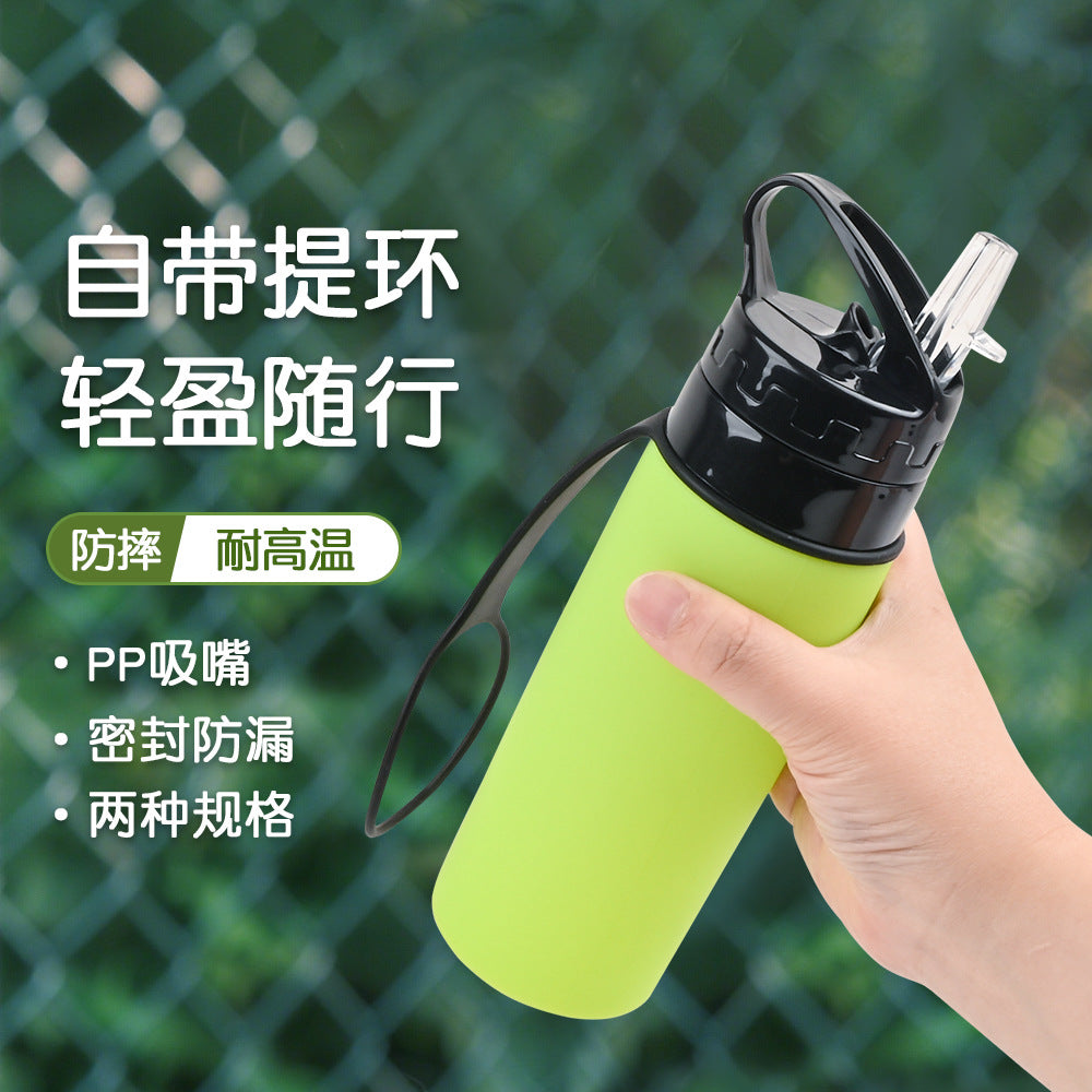 Silicone outdoor water bottle, high appearance level, pp high - temperature resistant, shockproof, portable, folding water cup for children, students and adults 硅胶户外水壶高颜值pp耐高温防摔便携儿童学生成人折叠水杯 - 保温杯 - Zhongshan Star Trade - 绿色450ml