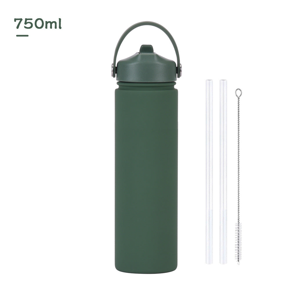 750ml stainless steel water bottle, wide - mouthed portable hand - held bottle, outdoor sports suction nozzle, insulated cup 750ml不锈钢水壶广口便携手提瓶子户外运动吸嘴保温杯 - 保温杯 - Zhongshan Star Trade - 苔藓绿 - 750ml