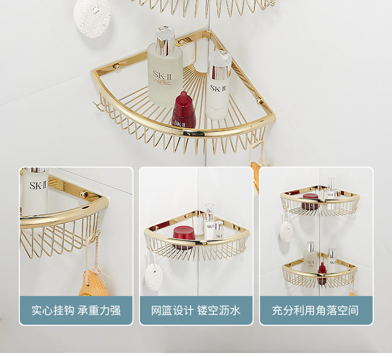 Bathroom triangular storage rack, bathroom net basket corner rack, non-perforated body wash rack, toilet corner storage rack